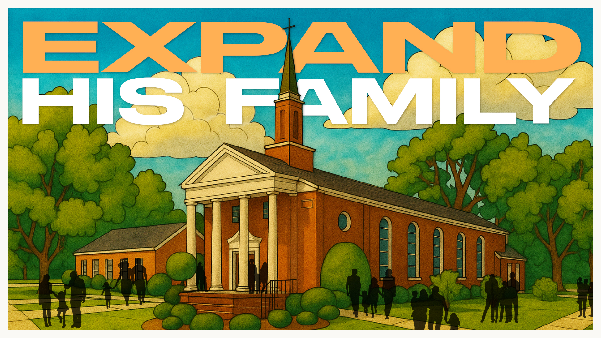 Title graphic for Expand His Family series with modern geometric church branding.
